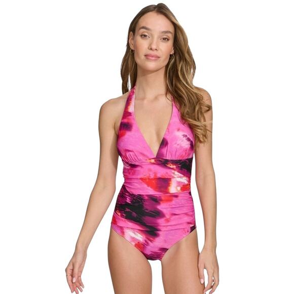 NWT! DKNY Tie-Back Halter-Style One-Piece Swimsuit - Size XL - Picture 1 of 10